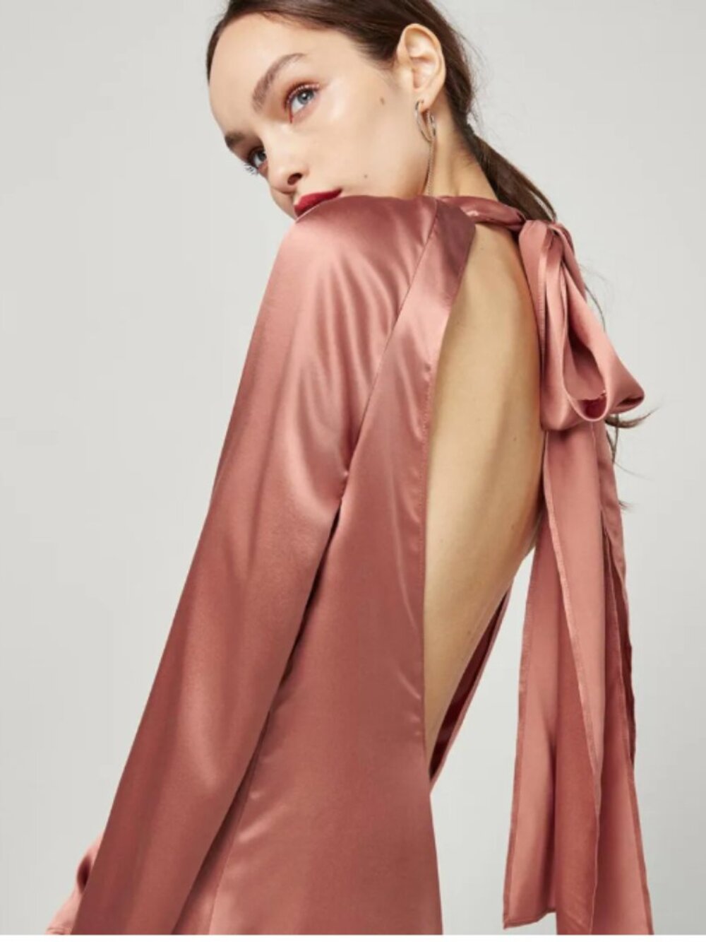 Reformation Open-Back Satin Mini Dress – Rose Copper